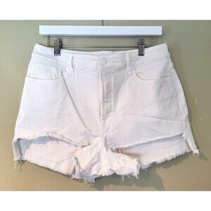 Good American Bombshell Jean Shorts 14/32 Cutoff Chewed Hem White Stretch